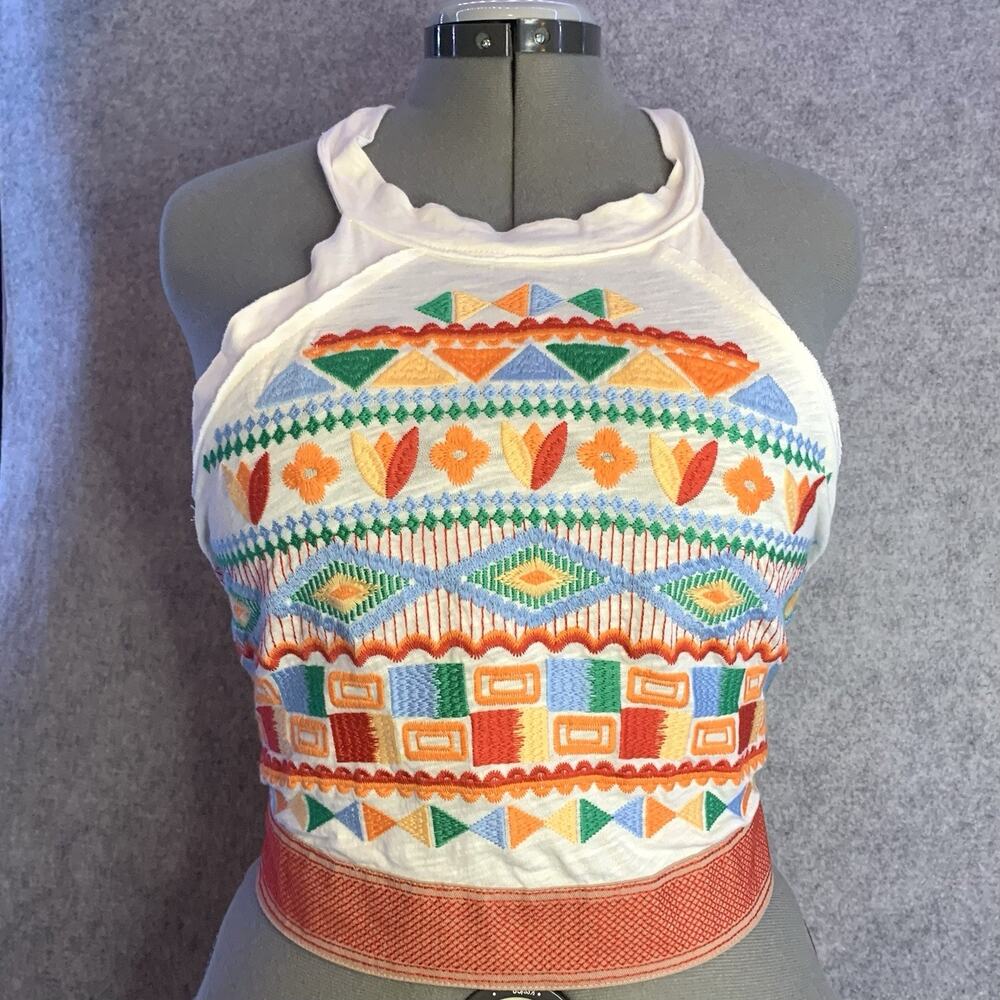 Altar'd State Embroidered Aztec Halter Crop Top, Women's XS/S/M Boho Festival